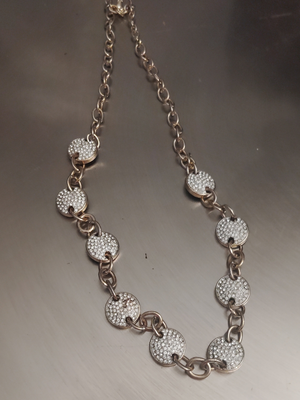 Crystal Pave Round-Link Necklace in Rose Gold